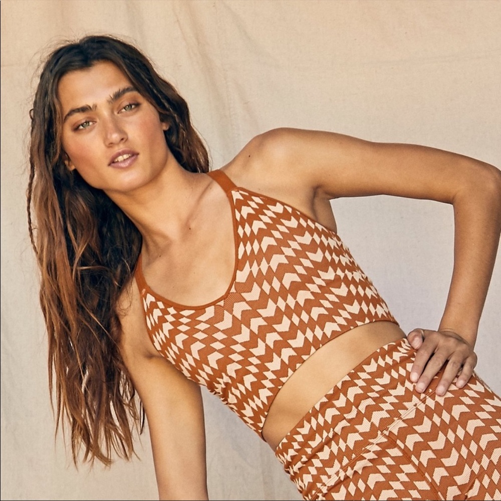 Free People Rust and Cream Geo Print Racerback Crop Top